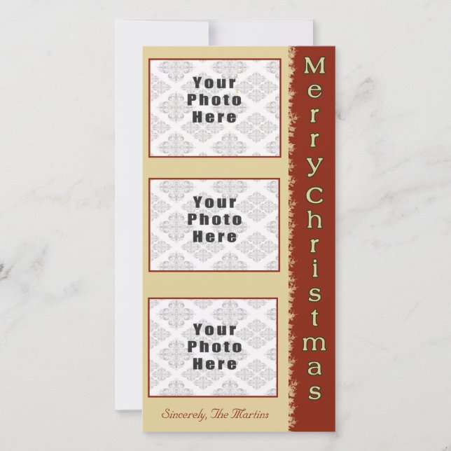 Cartão De Festividades Feliz Natal Tan/Red 3 Foto 4x8 (Frente)