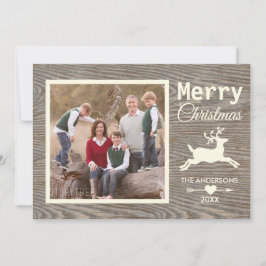 Cartão De Festividades Feliz Natal Tan Rustic Wood Family Foto