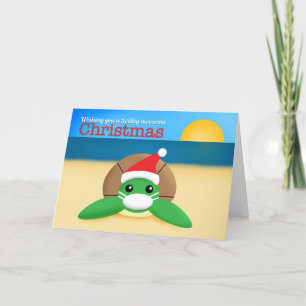 Cartão De Festividades Feliz Natal Tartaruga Marinha Fofo com Máscara Fac