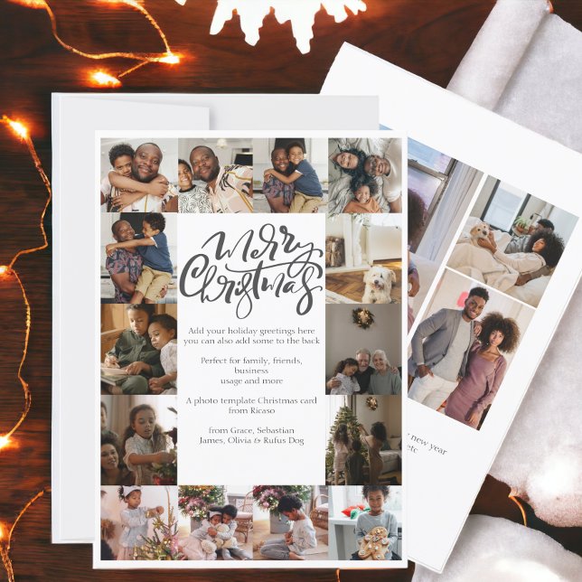 Cartão De Festividades Feliz Natal Tipografia 17 Foto (Merry Christmas Typography 17 Photo Holiday Cards from Ricaso. Add own photographs and text)