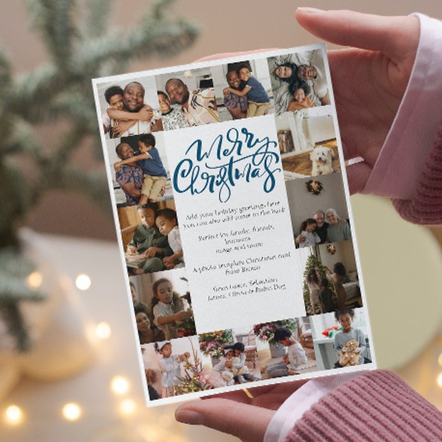 Cartão De Festividades Feliz Natal Tipografia 17 Foto (Merry Christmas Typography 17 Photo Holiday Cards from Ricaso. Great for family, friends, business.)