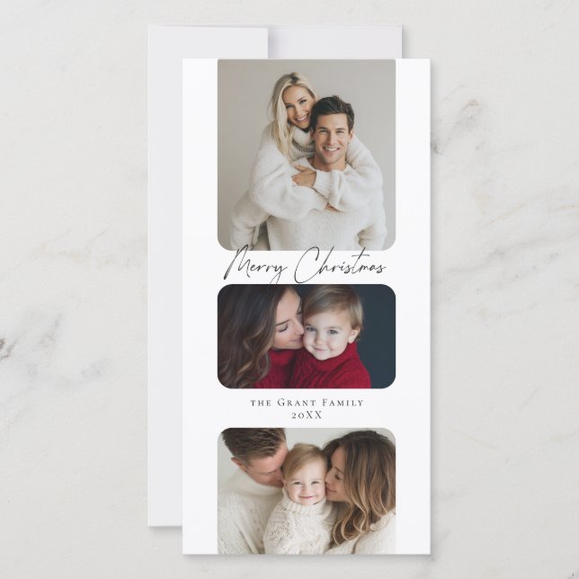 Cartão De Festividades Feliz Natal Três Foto Férias  (Frente)