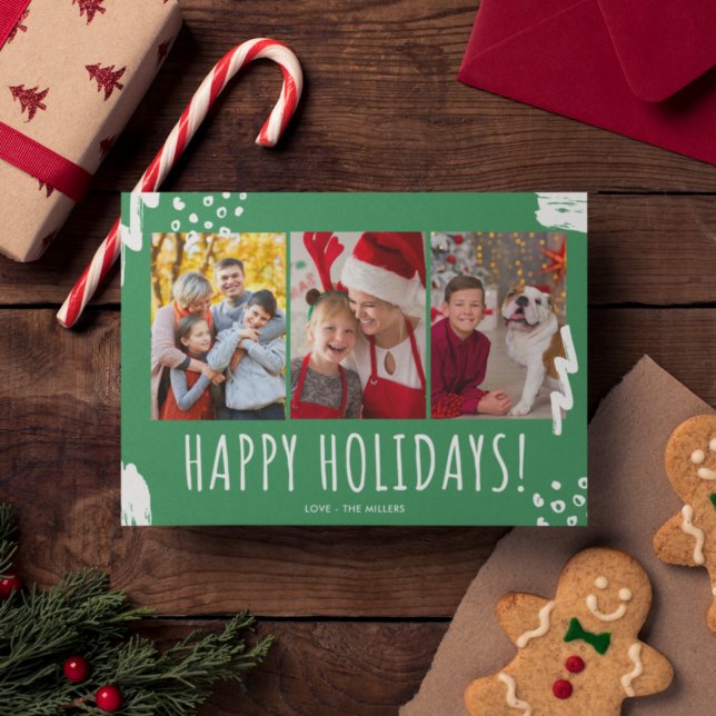 Cartão De Festividades Feliz Natal Três Fotografias Natal Verde (Criador carregado)