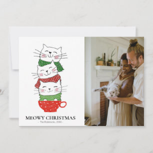 Cartão De Festividades Feliz Natal Três Gatos Xícara Cachecóis Foto Fofa