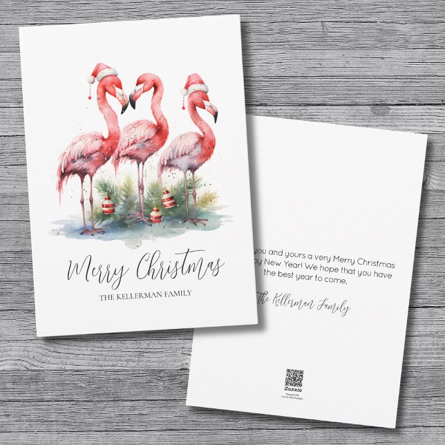 Cartão De Festividades Feliz Natal Tropical (Pink Flamingo Tropical Merry Christmas Holiday Card)