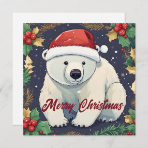 Cartão De Festividades Feliz Natal Urso Polar Branco