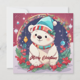 Cartão De Festividades Feliz Natal Urso Polar Branco