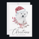 Cartão De Festividades Feliz Natal. Urso polar de aquarela. Animal<br><div class="desc">Cartão de "Feliz Natal" com ursinho polar agudo de cor aquosa.</div>
