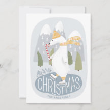 Feliz Natal. Urso polar de inverno bonito no skate