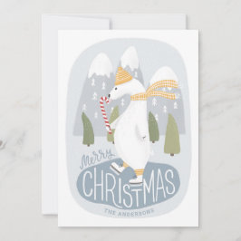 Cartão De Festividades Feliz Natal. Urso polar de inverno bonito no skate