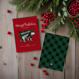 Cartão De Festividades Feliz Natal Urso Polar Vintage na Árvore de Natal