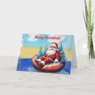 Cartão De Festividades Feliz Natal Verão Praia Papais noeis Queijos Quent