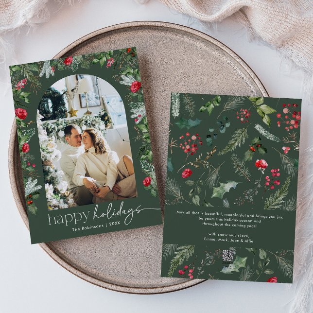 Cartão De Festividades Feliz Natal Verde 1 Arca Botânica Moderna (Criador carregado)