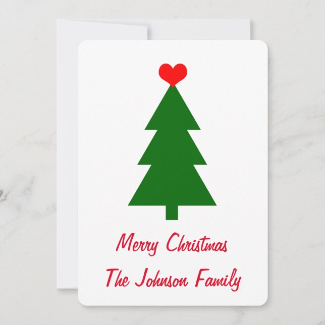 Cartão De Festividades Feliz Natal Verde Árvore Vermelho Coração Vermelho (Frente)