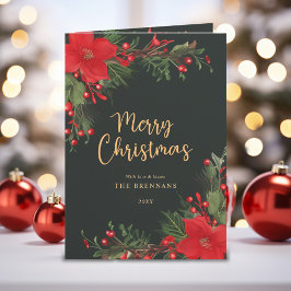 Cartão De Festividades Feliz Natal Verde Botânico Elegante