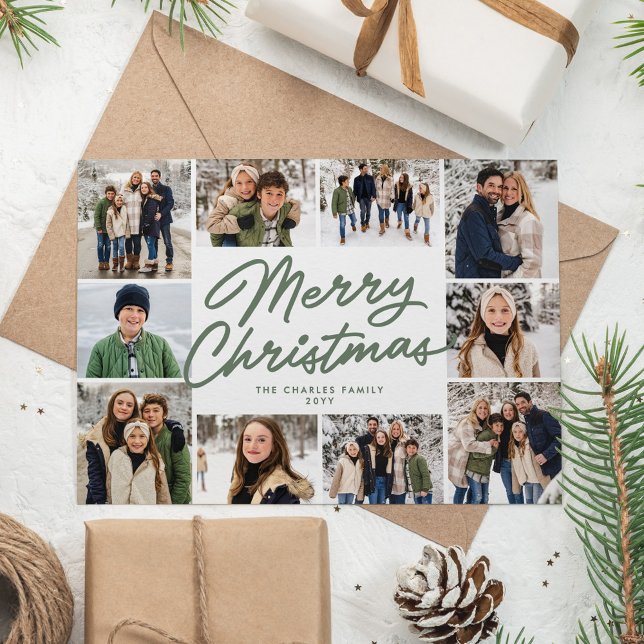 Cartão De Festividades Feliz Natal verde colagem de 10 fotos (Criador carregado)