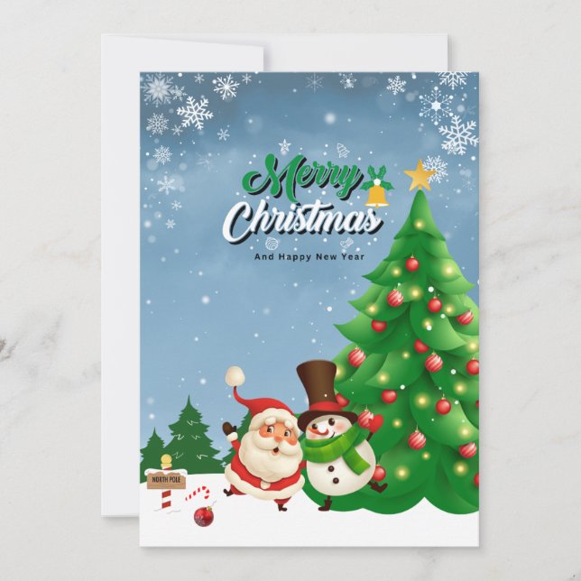 Cartão De Festividades Feliz Natal Verde e Branco (Frente)