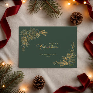 Cartão De Festividades Feliz Natal Verde Esmeralda Dourado Falso Não Foto