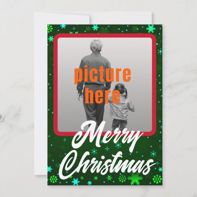 Cartão De Festividades Feliz Natal Verde Flocos de Neve de inverno (Frente)