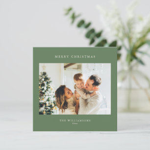 Cartão De Festividades Feliz Natal Verde Sage Moderno com Duas Fotos