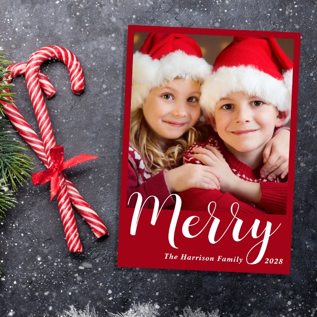 Cartão De Festividades Feliz Natal Vermelho (Share the love and warmth of the season with your personalized photo Christmas card)