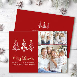 Cartão De Festividades Feliz Natal Vermelho 3 Foto Árvores Divertidas Scr