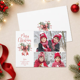 Cartão De Festividades Feliz Natal Vermelho 3 Fotos Script Açoita-Cavalo