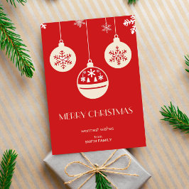 Cartão De Festividades Feliz Natal vermelho baubles do século médio simpl