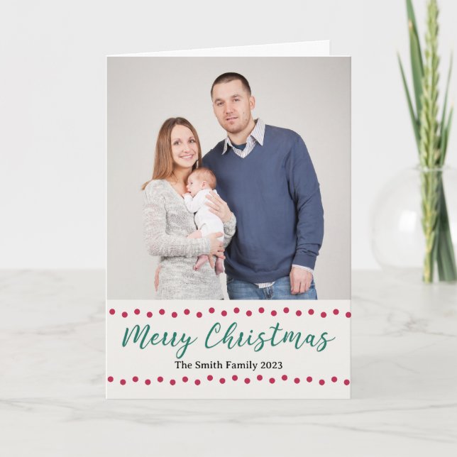 Cartão De Festividades Feliz Natal Vermelho e Verde Simples Foto Personal (Frente)