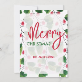 Cartão De Festividades Feliz Natal, Vermelho E Vermelhos, Terra De Aquare