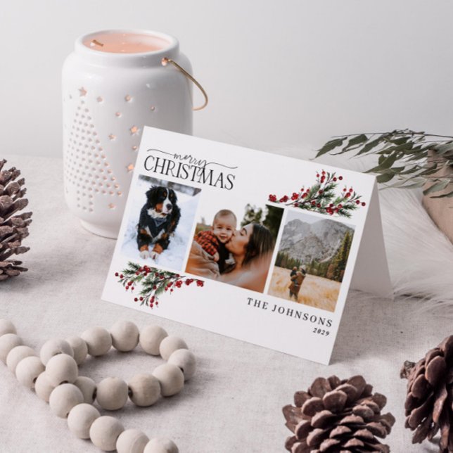 Cartão De Festividades Feliz Natal Vermelho Quente de inverno Foto Botâni (Get into the holiday spirit with a heartfelt folded christmas card! 🎅)