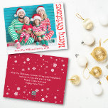 Cartão De Festividades feliz Natal vermelho vintage foto da família retro<br><div class="desc">alegria natal,  natal,  vermelho,  foto da família retro Holiday Cartão com dois lados,  no verso da mensagem de feriado</div>