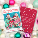 Cartão De Festividades feliz natal vermelhos vintage retro simples foto<br><div class="desc">na moda alegre natal,  natal vermelho,  cartão com fotos de férias retrógrado,   de dois lados,  no verso da mensagem de feriado com flocos de neve</div>