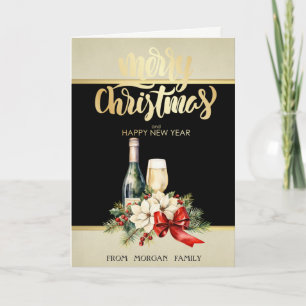 Cartão De Festividades Feliz Natal,Vinho, Poinsettia