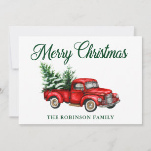 Cartão De Festividades Feliz Natal Watercolor Vintage Red Truck
