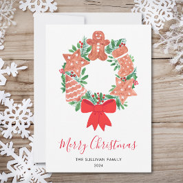Cartão De Festividades Feliz Natal Watercolor Wreath