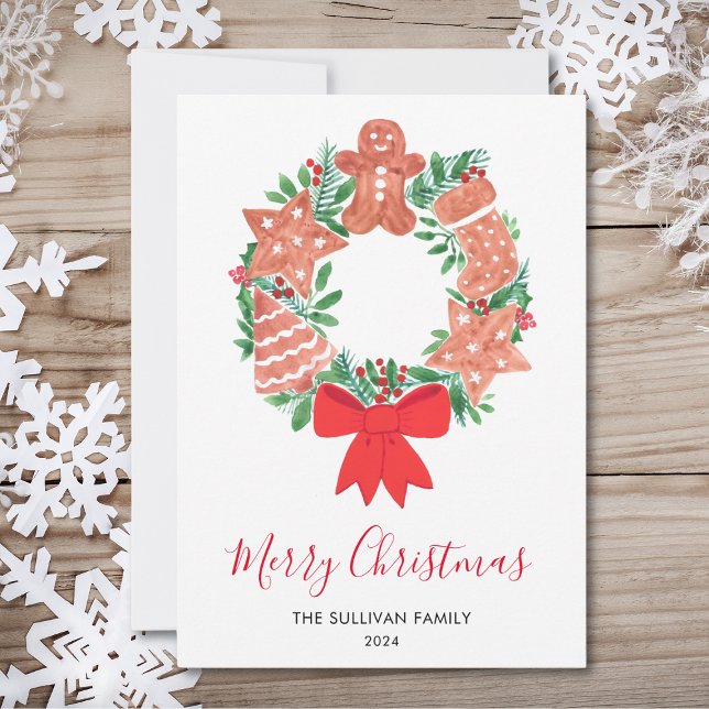 Cartão De Festividades Feliz Natal Watercolor Wreath (Criador carregado)