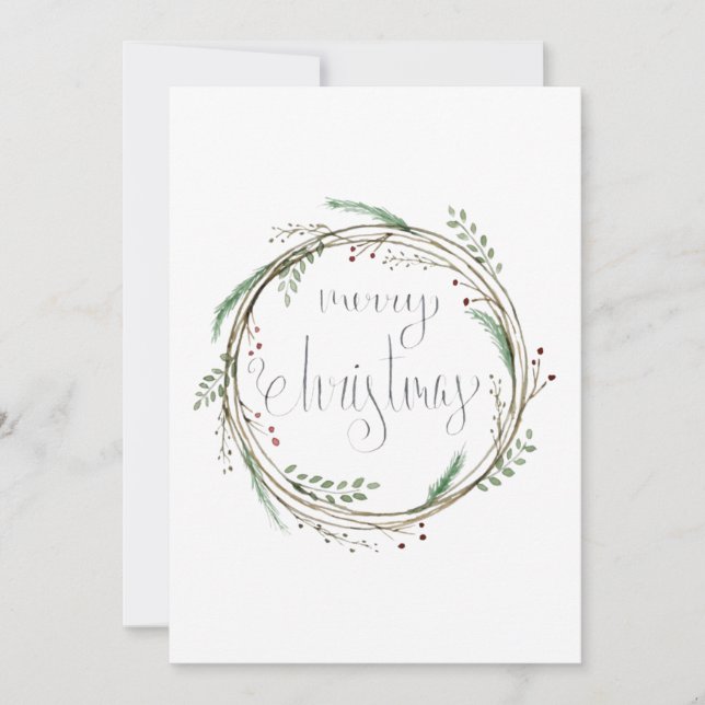 Cartão De Festividades Feliz Natal Watercolor Wreath (Frente)