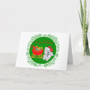 Cartão De Festividades Feliz Natal Westie com Trenó