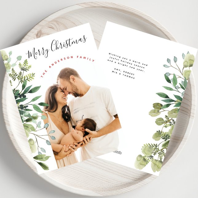 Cartão De Festividades Feliz Natal Winter Botanicals Elegante Foto (Criador carregado)
