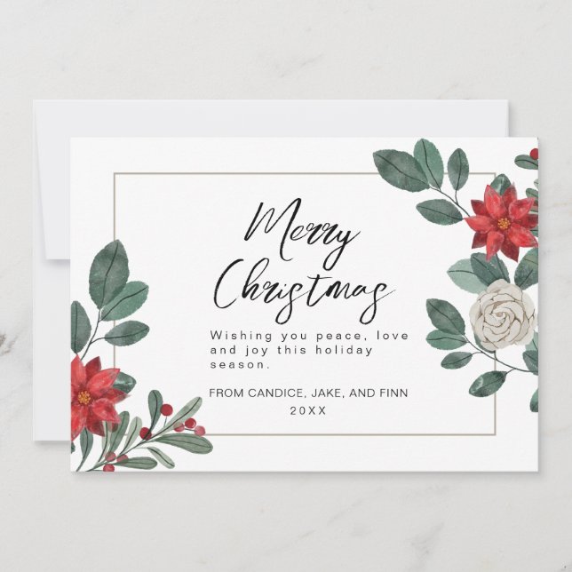 Cartão De Festividades Feliz Natal Winter Floral (Frente)