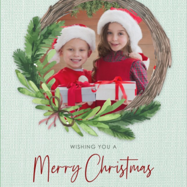 Cartão De Festividades Feliz Natal Wreath Modern Photo (Criador carregado)