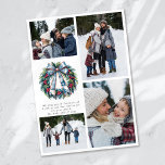 Cartão De Festividades Feliz Natal Wreath Photo Collage<br><div class="desc">Este belo cartão de férias pode ser personalizado com o seu nome de família e fotografias</div>