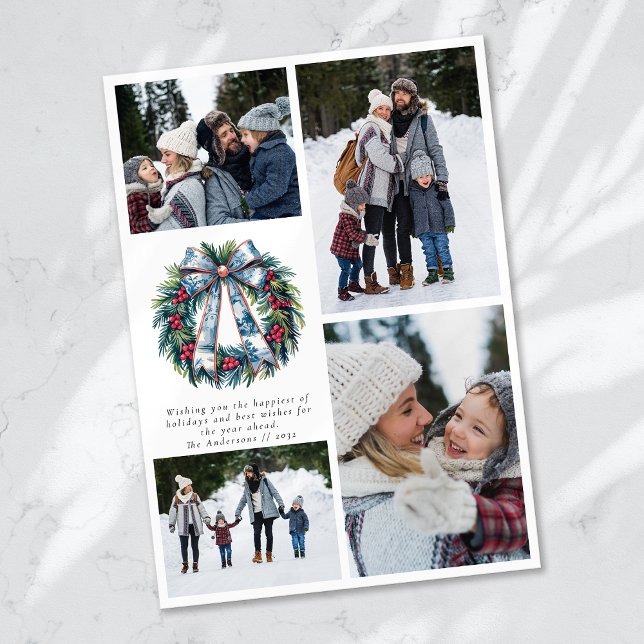 Cartão De Festividades Feliz Natal Wreath Photo Collage (Criador carregado)