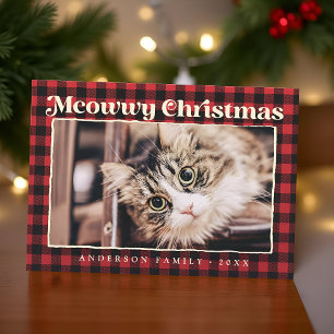 Cartão De Festividades Feliz Natal Xadrez Moderno Divertido Foto de Gato 