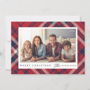 Cartão De Festividades Feliz Natal Xadrez Moderno Foto Personalizada da F