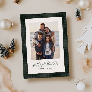 Cartão De Festividades Feliz Natal xadrez verde uma foto