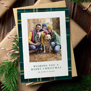 Cartão De Festividades Feliz Natal xadrez verde uma foto