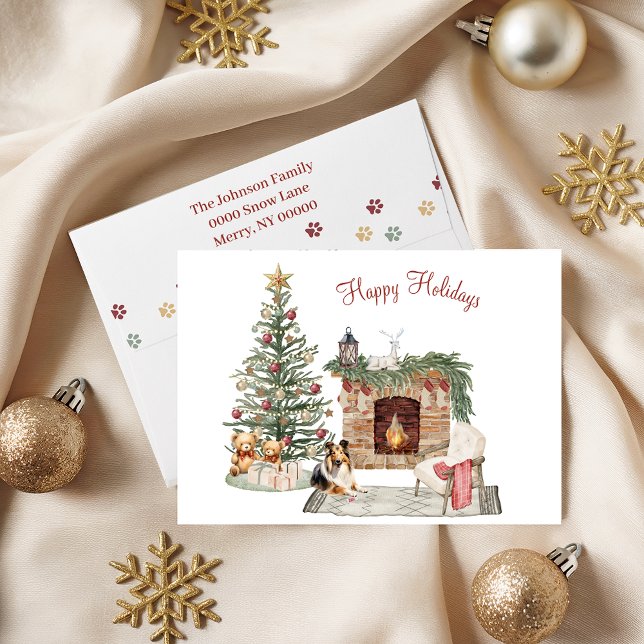 Cartão De Festividades Feliz Natalzinho do Cachorro Design- Sheltie (Criador carregado)