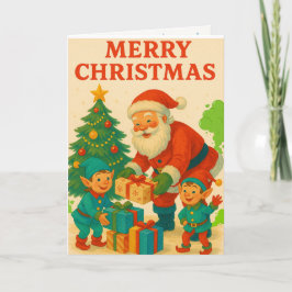 Cartão De Festividades Feliz Natalzinho! Papai Noel e Elfos Engraçadinhos